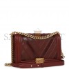 CHANEL NEW MEDIUM BOY BAG BURGUNDY CHEVRON ANTIQUE GOLD HARDWARE (28*18*9cm)