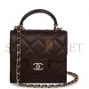 CHANEL MINI TOP HANDLE CLUTCH WITH CHAIN BURGUNDY IRIDESCENT LAMBSKIN LIGHT GOLD HARDWARE (11*11*5cm)