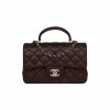 CHANEL MINI RECTANGULAR FLAP BAG WITH TOP HANDLE BURGUNDY LAMBSKIN LIGHT GOLD HARDWARE (22*15*8cm)