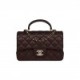 CHANEL MINI RECTANGULAR FLAP BAG WITH TOP HANDLE BURGUNDY LAMBSKIN LIGHT GOLD HARDWARE (22*15*8cm)