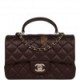 CHANEL MINI RECTANGULAR FLAP BAG WITH TOP HANDLE BURGUNDY LAMBSKIN LIGHT GOLD HARDWARE (22*15*8cm)