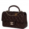 CHANEL MINI RECTANGULAR FLAP BAG WITH TOP HANDLE BURGUNDY LAMBSKIN LIGHT GOLD HARDWARE (22*15*8cm)