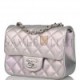 CHANEL MINI SQUARE FLAP BAG LAVENDER IRIDESCENT LAMBSKIN SILVER HARDWARE (17*13*8cm)