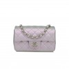 CHANEL MINI RECTANGULAR FLAP BAG PURPLE IRIDESCENT QUILTED LAMBSKIN SILVER HARDWARE (20*13*6cm)