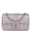 CHANEL MINI RECTANGULAR FLAP BAG PURPLE IRIDESCENT QUILTED LAMBSKIN SILVER HARDWARE (20*13*6cm)