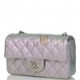 CHANEL MINI RECTANGULAR FLAP BAG PURPLE IRIDESCENT QUILTED LAMBSKIN SILVER HARDWARE (20*13*6cm)