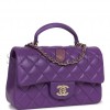 CHANEL MINI RECTANGULAR FLAP WITH TOP HANDLE PURPLE LAMBSKIN LIGHT GOLD HARDWARE (22*15*5cm)