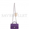 CHANEL MINI RECTANGULAR FLAP WITH TOP HANDLE PURPLE LAMBSKIN LIGHT GOLD HARDWARE (22*15*5cm)