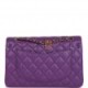 CHANEL SMALL CLASSIC DOUBLE FLAP PURPLE CAVIAR LIGHT GOLD HARDWARE (23*13*6cm)