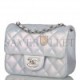 CHANEL MINI SQUARE FLAP BAG BLUE IRIDESCENT LAMBSKIN SILVER HARDWARE (17*14*8cm)