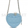 CHANEL CC IN LOVE HEART CLUTCH WITH CHAIN BLUE LAMBSKIN LIGHT GOLD HARDWARE (13*13*5cm)