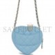 CHANEL CC IN LOVE HEART CLUTCH WITH CHAIN BLUE LAMBSKIN LIGHT GOLD HARDWARE (13*13*5cm)