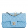 CHANEL MINI RECTANGULAR FLAP BAG BLUE LAMBSKIN LIGHT GOLD HARDWARE (20*13*6cm)