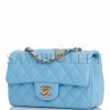 CHANEL MINI RECTANGULAR FLAP BAG BLUE LAMBSKIN LIGHT GOLD HARDWARE (20*13*6cm)