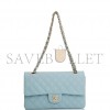 CHANEL MEDIUM CLASSIC DOUBLE FLAP BAG BLUE QUILTED CAVIAR LIGHT GOLD HARDWARE (25*15*7cm)