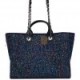 CHANEL LARGE DEAUVILLE SHOPPING BAG BLUE SEQUIN BOUCLE SILVER HARDWARE (41*28*15cm)