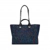 CHANEL LARGE DEAUVILLE SHOPPING BAG BLUE SEQUIN BOUCLE SILVER HARDWARE (41*28*15cm)