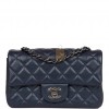 CHANEL MINI RECTANGULAR FLAP BAG NAVY IRIDESCENT LAMBSKIN RUTHENIUM HARDWARE (20*13*6cm)