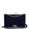 CHANEL LARGE BOY BAG BLUE VELVET RUTHENIUM HARDWARE (28*18*9cm)