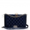 CHANEL LARGE BOY BAG BLUE VELVET RUTHENIUM HARDWARE (28*18*9cm)