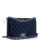 CHANEL LARGE BOY BAG BLUE VELVET RUTHENIUM HARDWARE (28*18*9cm)