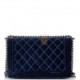 CHANEL LARGE BOY BAG BLUE VELVET RUTHENIUM HARDWARE (28*18*9cm)