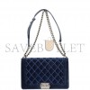 CHANEL LARGE BOY BAG BLUE VELVET RUTHENIUM HARDWARE (28*18*9cm)