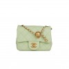 CHANEL PEARL CRUSH MINI SQUARE FLAP BAG LIGHT GREEN LAMBSKIN ANTIQUE GOLD HARDWARE (17*14*8cm）