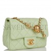 CHANEL PEARL CRUSH MINI SQUARE FLAP BAG LIGHT GREEN LAMBSKIN ANTIQUE GOLD HARDWARE (17*14*8cm）