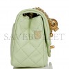 CHANEL PEARL CRUSH MINI SQUARE FLAP BAG LIGHT GREEN LAMBSKIN ANTIQUE GOLD HARDWARE (17*14*8cm）