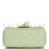 CHANEL PEARL CRUSH MINI SQUARE FLAP BAG LIGHT GREEN LAMBSKIN ANTIQUE GOLD HARDWARE (17*14*8cm）