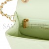 CHANEL PEARL CRUSH MINI SQUARE FLAP BAG LIGHT GREEN LAMBSKIN ANTIQUE GOLD HARDWARE (17*14*8cm）