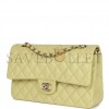 CHANEL MEDIUM CLASSIC DOUBLE FLAP BAG LIGHT GREEN LAMBSKIN LIGHT GOLD HARDWARE (25*15*7cm)