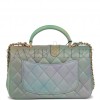 CHANEL MINI RECTANGULAR FLAP BAG WITH TOP HANDLE GREEN OMBRE LAMBSKIN ANTIQUE GOLD HARDWARE (22*15*8cm)