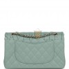 CHANEL MEDIUM CLASSIC DOUBLE FLAP BAG GREEN CAVIAR LIGHT GOLD HARDWARE (25*15*7cm)