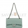 CHANEL MEDIUM CLASSIC DOUBLE FLAP BAG GREEN CAVIAR LIGHT GOLD HARDWARE (25*15*7cm)