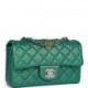 CHANEL MINI RECTANGULAR FLAP BAG GREEN IRIDESCENT QUILTED LAMBSKIN LIGHT GOLD HARDWARE (20*13*6cm)