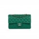 CHANEL SMALL CLASSIC DOUBLE FLAP BAG GREEN LAMBSKIN LIGHT GOLD HARDWARE (23*13*6cm)