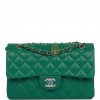 CHANEL SMALL CLASSIC DOUBLE FLAP BAG GREEN LAMBSKIN LIGHT GOLD HARDWARE (23*13*6cm)