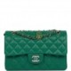 CHANEL SMALL CLASSIC DOUBLE FLAP BAG GREEN LAMBSKIN LIGHT GOLD HARDWARE (23*13*6cm)