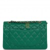 CHANEL SMALL CLASSIC DOUBLE FLAP BAG GREEN LAMBSKIN LIGHT GOLD HARDWARE (23*13*6cm)