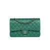 CHANEL MEDIUM CLASSIC DOUBLE FLAP BAG GREEN IRIDESCENT LAMBSKIN LIGHT GOLD HARDWARE (25*15*7cm)