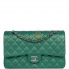 CHANEL MEDIUM CLASSIC DOUBLE FLAP BAG GREEN IRIDESCENT LAMBSKIN LIGHT GOLD HARDWARE (25*15*7cm)