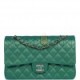 CHANEL MEDIUM CLASSIC DOUBLE FLAP BAG GREEN IRIDESCENT LAMBSKIN LIGHT GOLD HARDWARE (25*15*7cm)