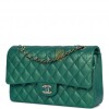 CHANEL MEDIUM CLASSIC DOUBLE FLAP BAG GREEN IRIDESCENT LAMBSKIN LIGHT GOLD HARDWARE (25*15*7cm)