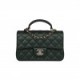 CHANEL MINI RECTANGULAR FLAP WITH TOP HANDLE DARK GREEN LAMBSKIN LIGHT GOLD HARDWARE (22*15*8cm)