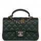 CHANEL MINI RECTANGULAR FLAP WITH TOP HANDLE DARK GREEN LAMBSKIN LIGHT GOLD HARDWARE (22*15*8cm)