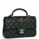 CHANEL MINI RECTANGULAR FLAP WITH TOP HANDLE DARK GREEN LAMBSKIN LIGHT GOLD HARDWARE (22*15*8cm)