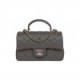 CHANEL MINI RECTANGULAR FLAP BAG WITH TOP HANDLE DARK GREY LAMBSKIN LIGHT GOLD HARDWARE (22*15*8cm)