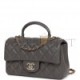 CHANEL MINI RECTANGULAR FLAP BAG WITH TOP HANDLE DARK GREY LAMBSKIN LIGHT GOLD HARDWARE (22*15*8cm)